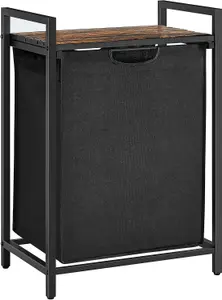 VASAGLE Laundry Basket, Clothes Sorter Hamper, Pull-Out and Removable Laundry Bag, Shelf, Metal Frame, Rustic Brown and Black