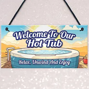 Red Ocean Hot Tub Sign and Plaque Garden Pool Shed Hanging Wall Plaque Welcome Sign Shed Plaque