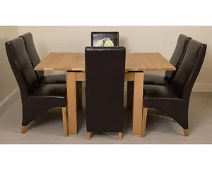 Richmond 90cm - 150cm Square Oak Extending Dining Table and 6 Chairs Dining Set with Lola Brown Leather Chairs