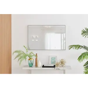 Alcantera Rectangle Metal Frame Wall Mirror Simple and Elegant Modern Design Silver / 100cm H x 66cm W