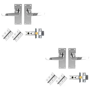 2 PACK - Victorian Straight Door Handle & Latch Pack Set- Polished Chrome Lever on Plate Kit