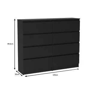 SunDaze Modern Chest of 8 Drawers Bedroom Furniture Storage Bedside Table Cabinet Black 120x30x99.6cm