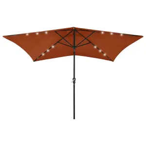 Berkfield Parasol with LEDs and Steel Pole Terracotta 2x3 m