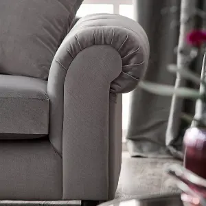 Derby Fabric Grey 2 Seater Sofa Scatter Back, Scroll Arms