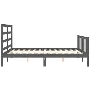 Berkfield Bed Frame with Headboard Grey King Size Solid Wood