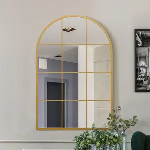 MirrorOutlet The Fenarc Gold Metal Framed Arched Window Wall Mirror 120CM X 80CM