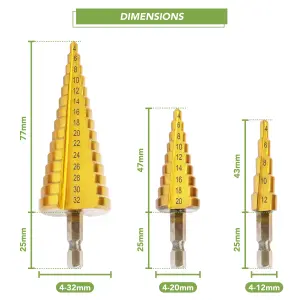 BLOSTM Steel Step Drill Bits - 3PCS