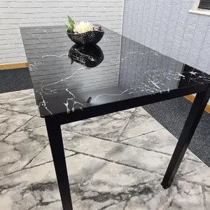 Dining Table Black Glass Kitchen Place for 6 Seats, Dining Table Only (Black H 75 x L 134 x W 70 cm)