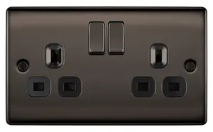 BG Nickel effect Double 13A Gloss Black Socket