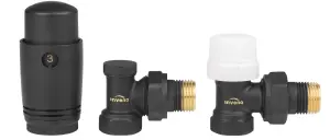 Invena Angled Thermostatic Set Black Finished Heater 1/2" Inch BSP Radiator Connection