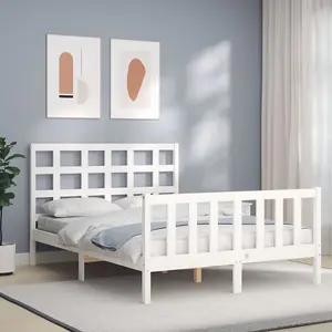 Berkfield Bed Frame with Headboard White Small Double Solid Wood