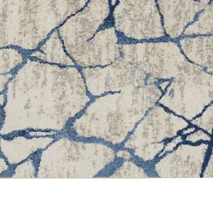 Ivory Blue Abstract Modern Rug For Dining Room-97cm X 152cm