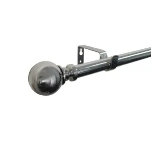 GoodHome Olympe Grey Chrome effect Extendable Ball Single curtain pole set Set, (L)1200mm-2100mm (Dia)28mm