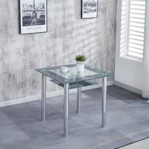 Grey 105cm  Compact Dining Table with 4 Grey Faux Leather Dining Chairs Set