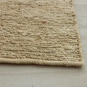 Plain Beige Modern Natural Fibers Handmade Rug For Dining Room Bedroom & Living Room-66 X 200cm (Runner)