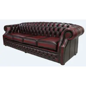 Chesterfield 4 Seater Antique Oxblood Red Real Leather Sofa Bespoke In Buckingham Style