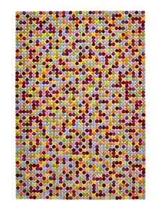 Multi Wool Funky Handmade Modern Easy To Clean Dotted Geometric DiningRoom Bedroom And Living Room Rug-120cm X 170cm