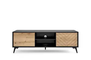 Stylish Diamond TV Cabinet H500mm W1540mm D390mm - Oak Evoke & Black for Modern Living Spaces