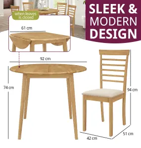 Hallowood Furniture Ledbury Drop Leaf Round Table Set with 4 Chairs in Light Oak Finish