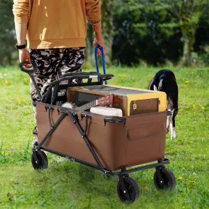 Costway Collapsible Foldable Wagon Heavy-Duty Wagon Cart w/ Adjustable Handlebar