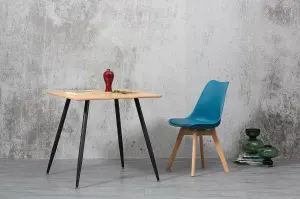 4x SL Modern Tulip Dining Chairs Padded Seat with Wood Legs Modern Home Kitchen in Blue Ocean Colour