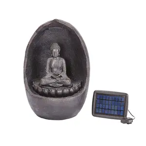 Hybrid Powered Zen Buddha Water Feature - Solar & Battery Operated Decorative Outdoor Garden Fountain - Measures H60 x W39 x D36cm