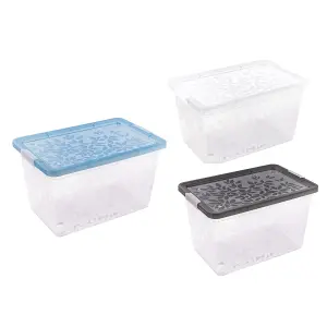 22L Set Of 6 Elegant Jasmine Leaves Home Living Room Bedroom Storage Boxes With Clip Locked Lids