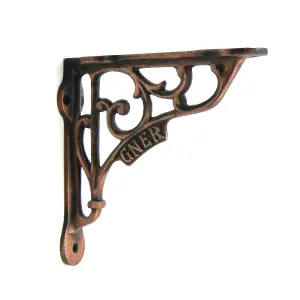 Oakcrafts -Pair of GNER Shelf Brackets Antique Cast Iron with a Copper Finish - 130mm x 130mm