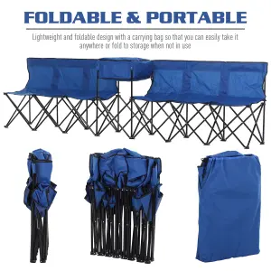 Outsunny 6 Seat Camping Bench Folding Portable Outdoor with Cooler Bag Blue