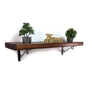 Wooden Rustic Shelf with Bracket WOP Black 170mm 7 inches Dark Oak Length of 170cm