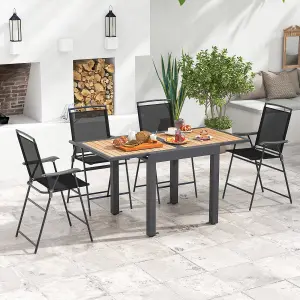 Costway 4-6 People Extendable Patio Dining Table Wood-like Rectangular Aluminum Table