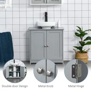 kleankin 60x60cm Under-Sink Storage Cabinet w/ Adjustable Shelf Drain Hole Grey