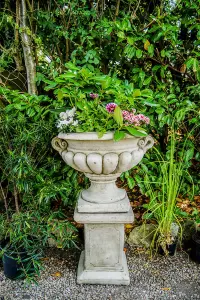 Very Large Stone Cast Garden Urn and Plinth