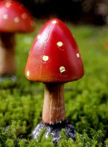 4pc Red Toadstool Mushroom Garden Ornaments