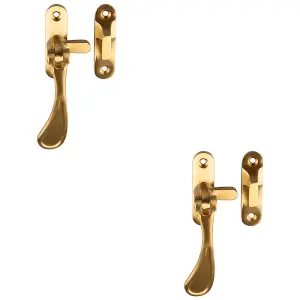 2 PACK - Spoon End Reversible Casement Window Fastener Handle 103mm Length Satin Brass