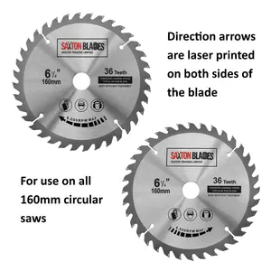 Saxton TCT Circular Saw Blade 160mm x 36 teeth x 20mm Bore & 16mm Ring