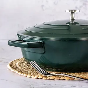 MasterClass Cast Aluminium 28cm Shallow Casserole Dish, Hunter Green