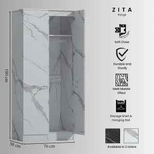 ZITA - 2 Door Plain Wardrobe + 2 Door Plain Wardrobe in Matt White Marble Effect