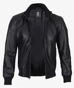 Mens Black Leather Bomber Jacket