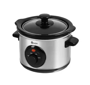 Swan SF17010N 1.5 Litre Round Stainless Steel Slow Cooker with 3 Cooking Settings, 120W, Silver