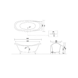 Arroll Villandry Gloss White Slipper Double ended Bath with 2 Tap holes & Claw bath feet (L)182cm (W)76.2cm