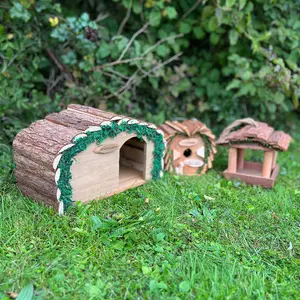 Wooden Hedgehog House with Bird House & Hanging Feeder