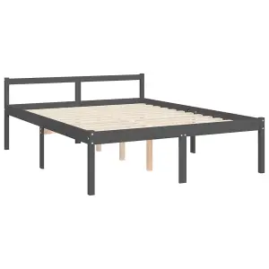 Berkfield Bed Frame with Headboard Grey King Size Solid Wood