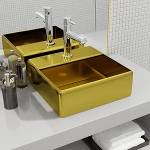 Berkfield Wash Basin with Faucet Hole 38x30x11.5 cm Ceramic Gold