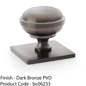 Classic Round Cabinet Door Knob & Matching Backplate - Dark Bronze 34mm Handle