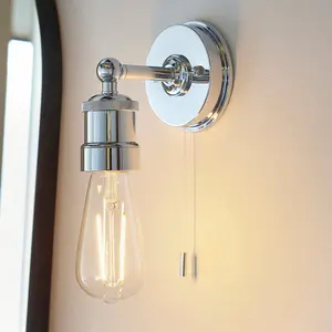 Chrome Plated Industrial Bathroom Wall Light - IP44 Rated - Knurled Detailing