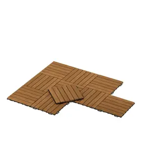 Furinno Tioman Outdoor Floor Decking Wood Tile Interlock 10PC/CTN, Honey Oak Color