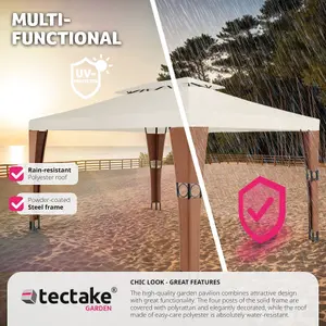 Gazebo Mona - 4 x 3 m, double roof system, water-repellent, 50+ UV protection - brown/cream