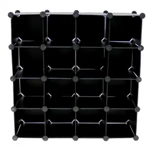 Oypla Interlocking 16 Compartment Shoe Organiser Storage Cube Rack Black