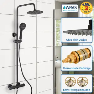 Nes Home Round Black Exposed Thermostatic Shower Mixer with Slider Rail Kit